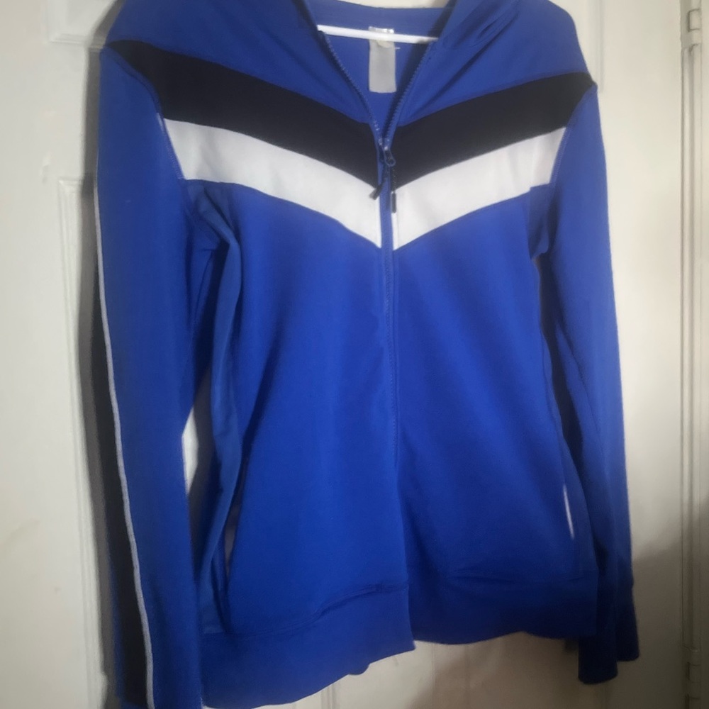 Blue and White Zip-Up Hoodie
